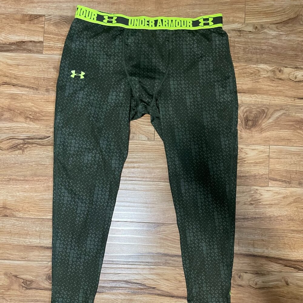 Under Armour Heatgear Compression Leggings Tights Neon Yellow Green - Size 2XL